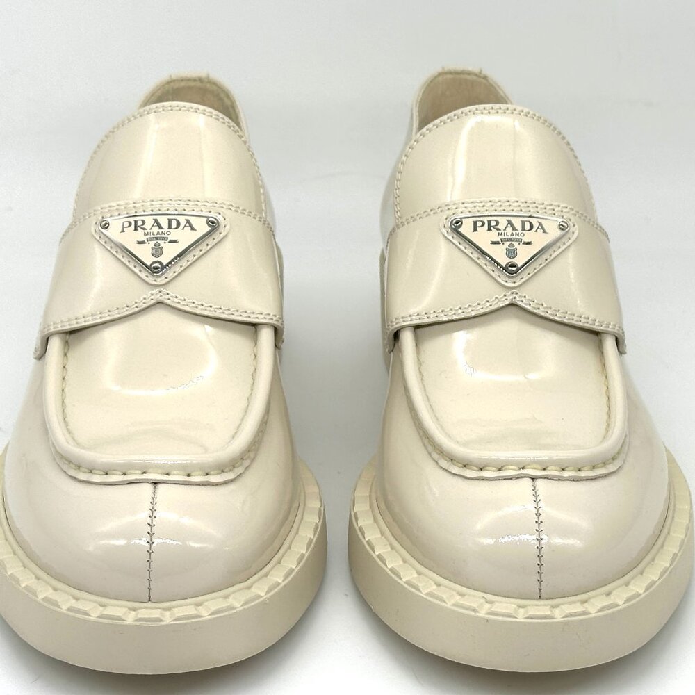 PRADA Triangle Logo Patent Leather Platform Loafers Drivers Flat Shoes - Picture 7 of 16